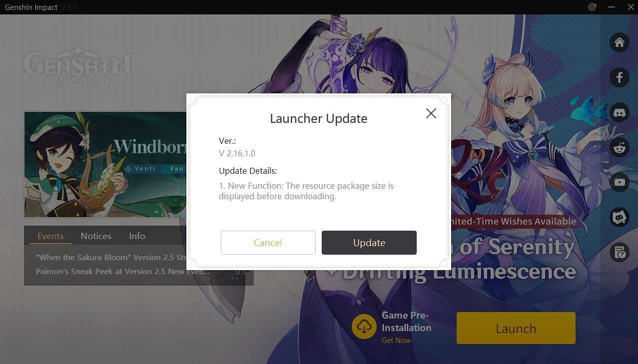 Update the launcher first before starting the pre-installation (Image via HoYoverse)