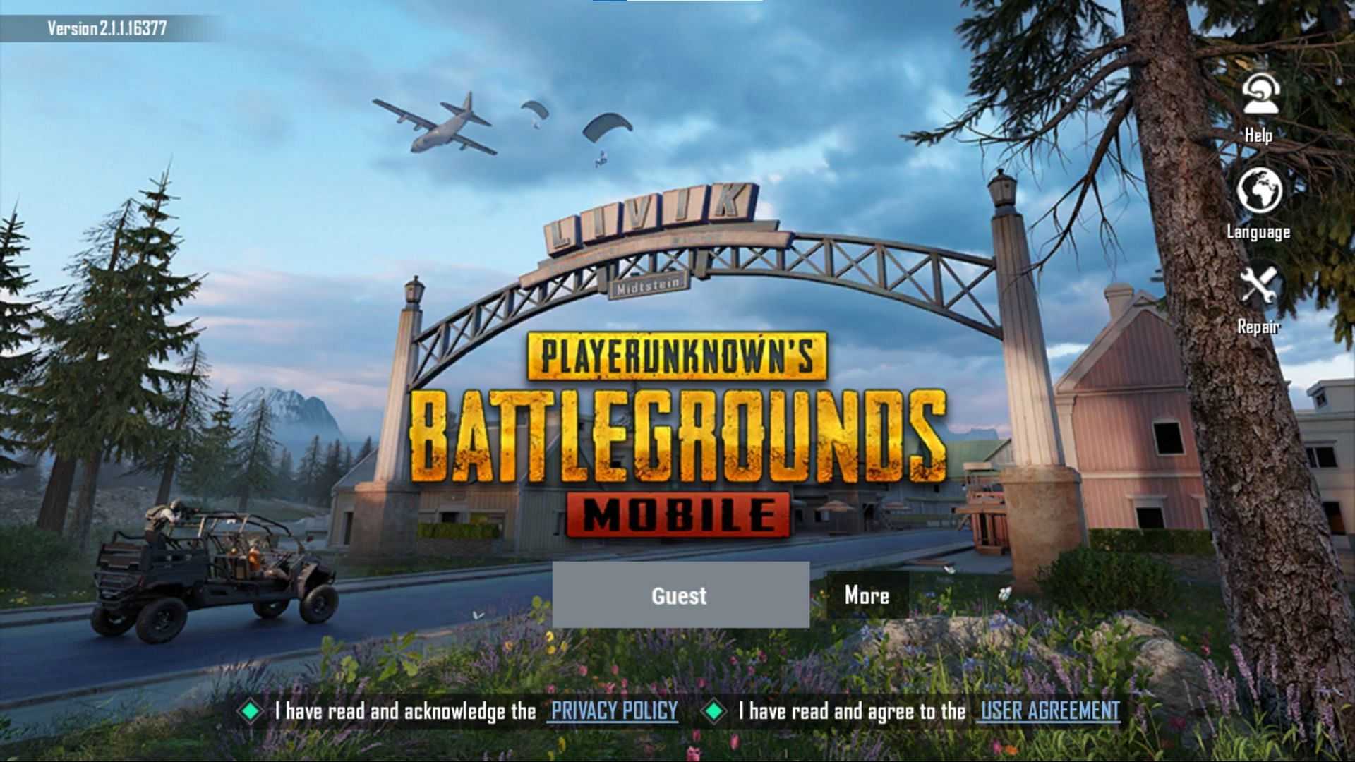 Click on the guest option to sign in (Image via PUBG Mobile)