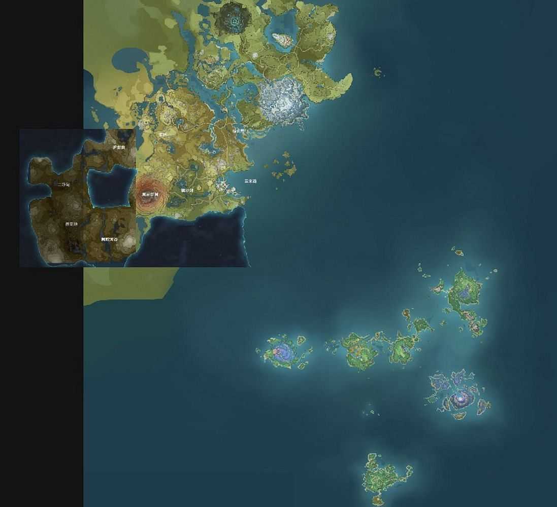 How Sumeru&#039;s map would look like on the whole Teyvat map (Image via u/baddiegoldie)