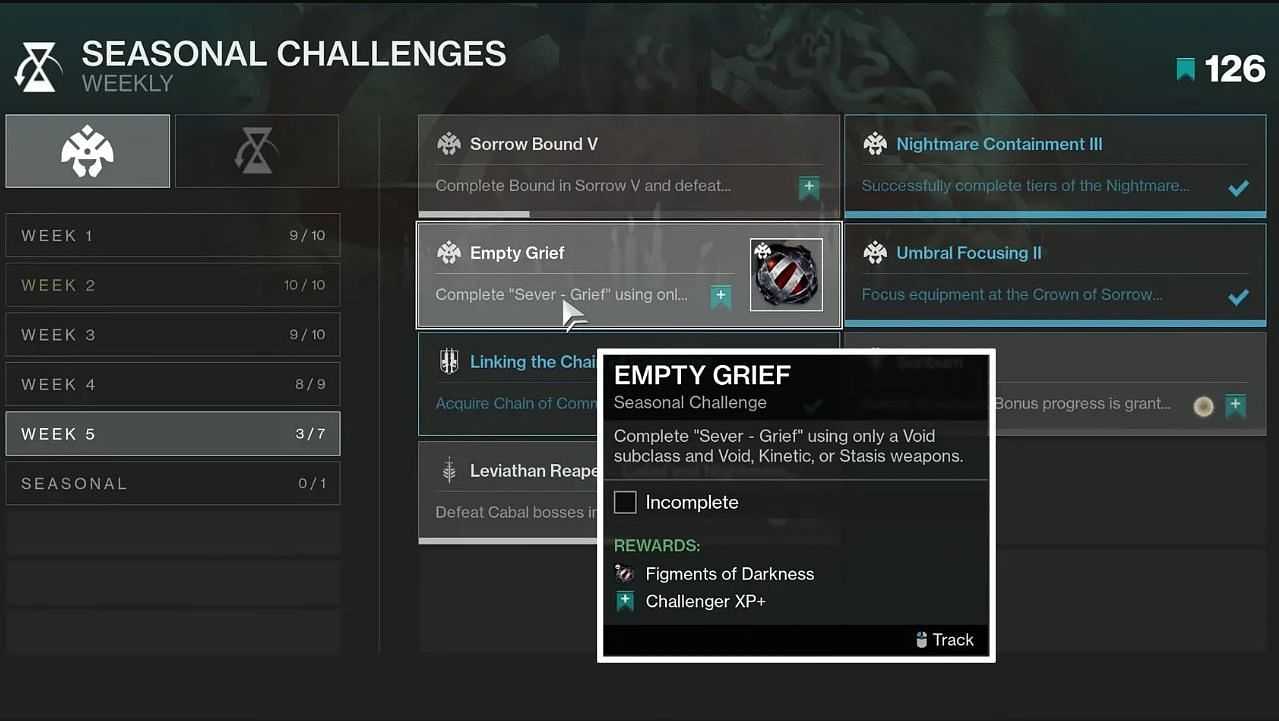Seasonal challenges in Season 17 (Image via Destiny 2)