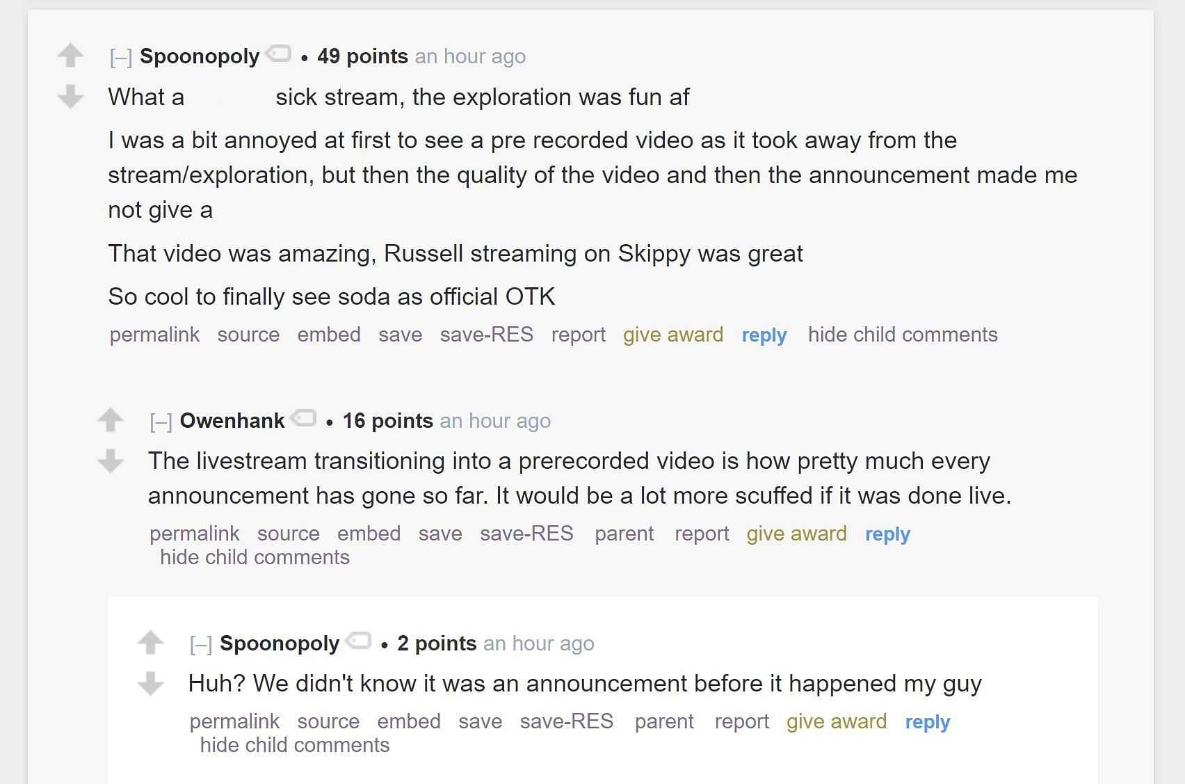 Fans on the streamer subreddit reacting to the streamer&#039;s announcement clip 2/2 (Image via r/LivestreamFail)