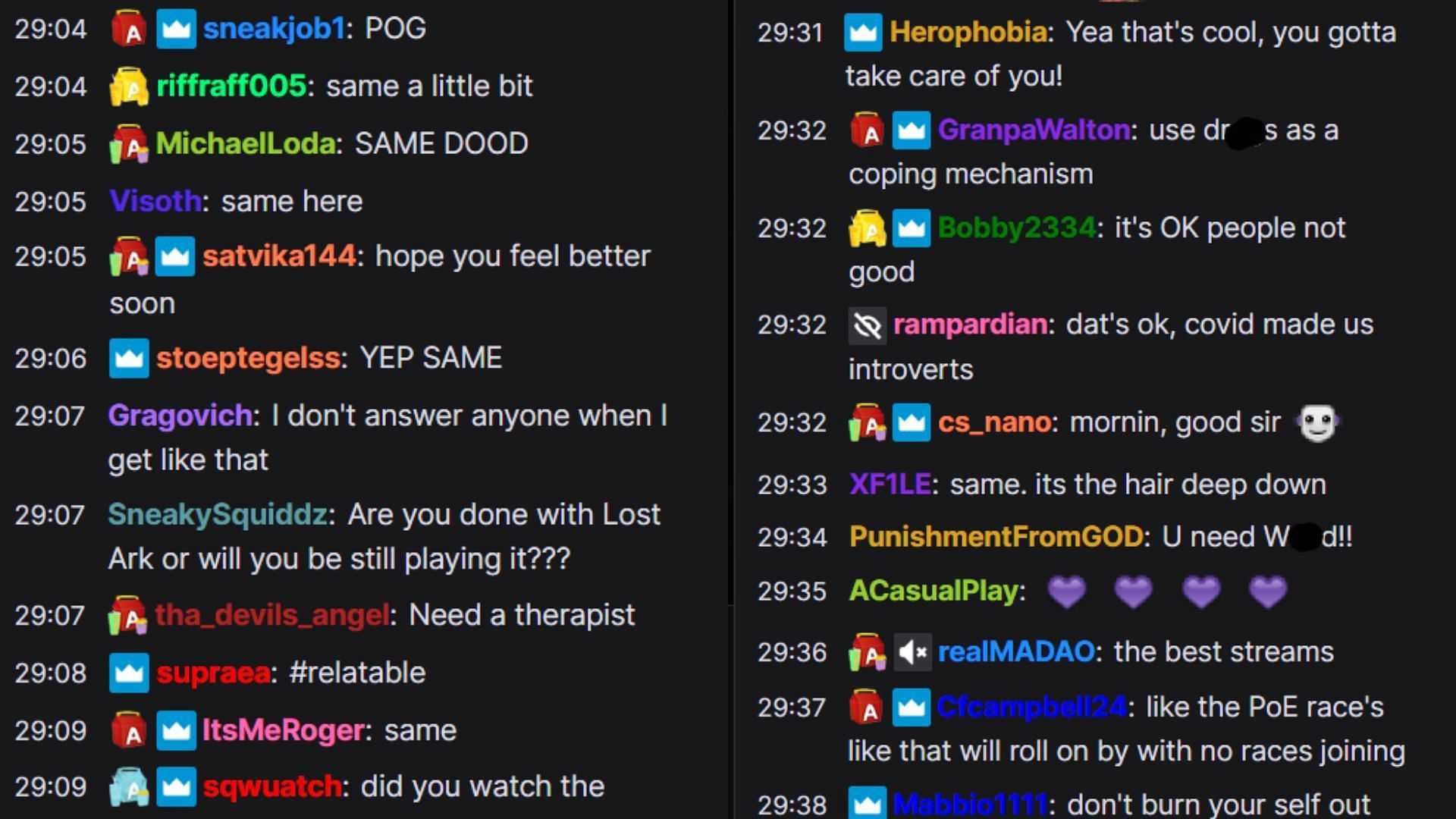 Chat supporting Asmongold&#039;s decision to take a break (Image via Asmongold/Twitch)