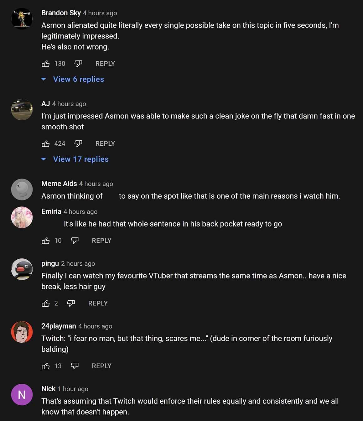 Fans in the YouTube comment section provide their take (Images via Asmongold Clips/YouTube)