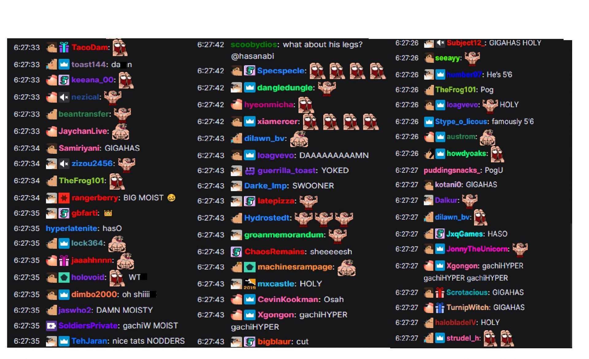Fans share their reactions to the incredible physique of MoistCr1TiKaL (Image via HasanAbi Twitch)