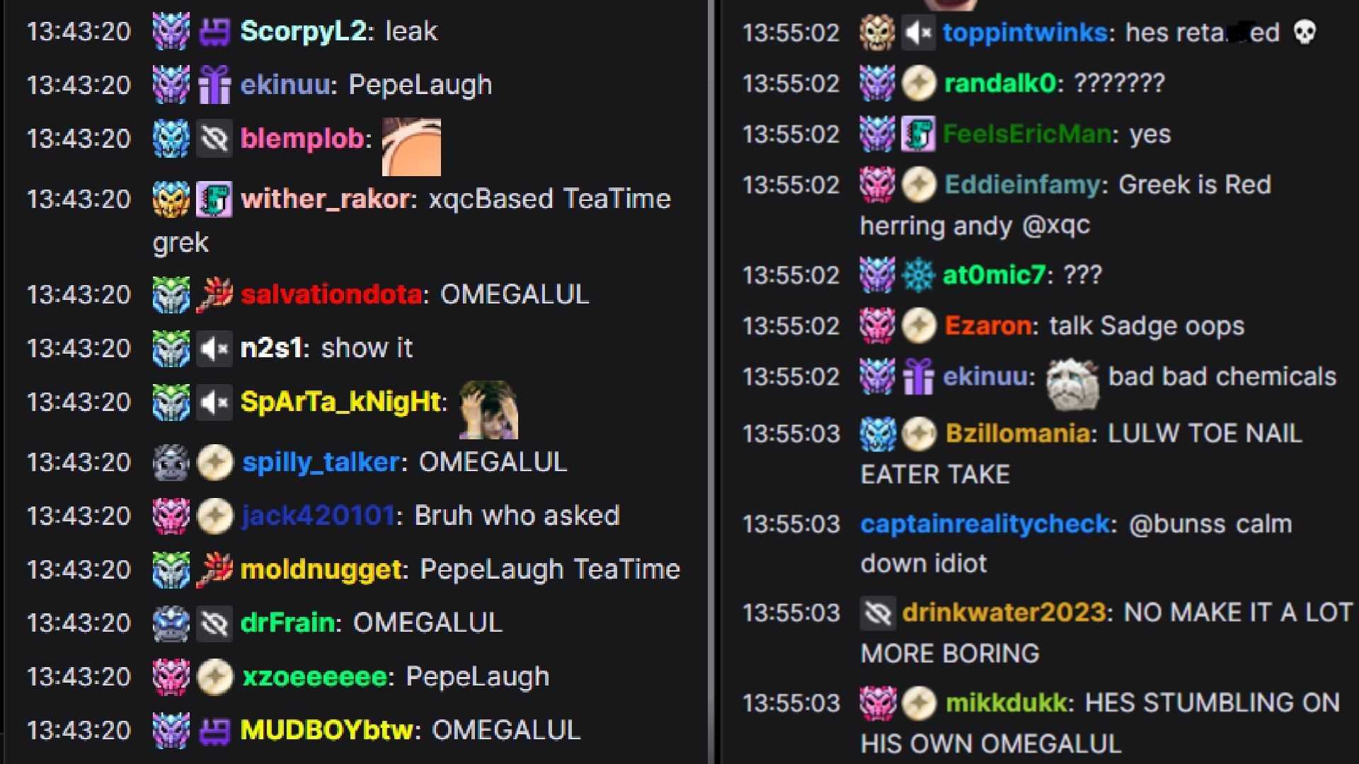 Chat reacting to the incident (Image via xqc/Twitch)
