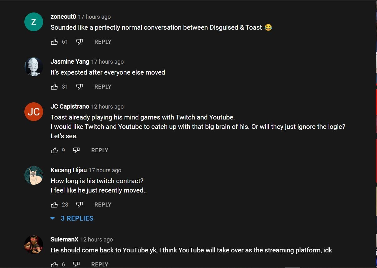 YouTube comments welcoming a move to YouTube (Image POG Highlights/YouTube)
