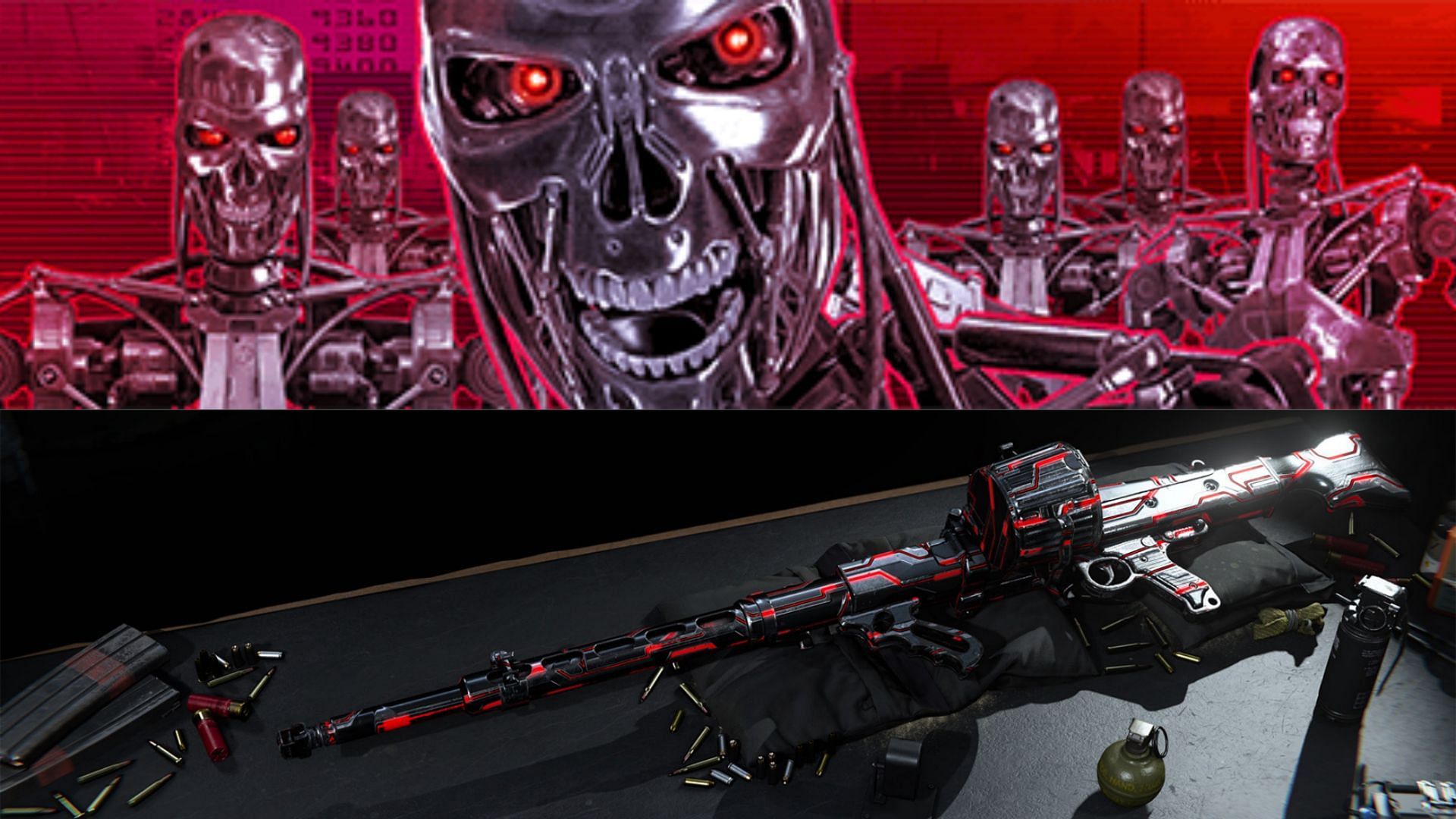 The Ultra &ldquo;The Terminator&rdquo;calling-card and Ultra &quot;Skynet&quot; weapon camo (Image via Activision)