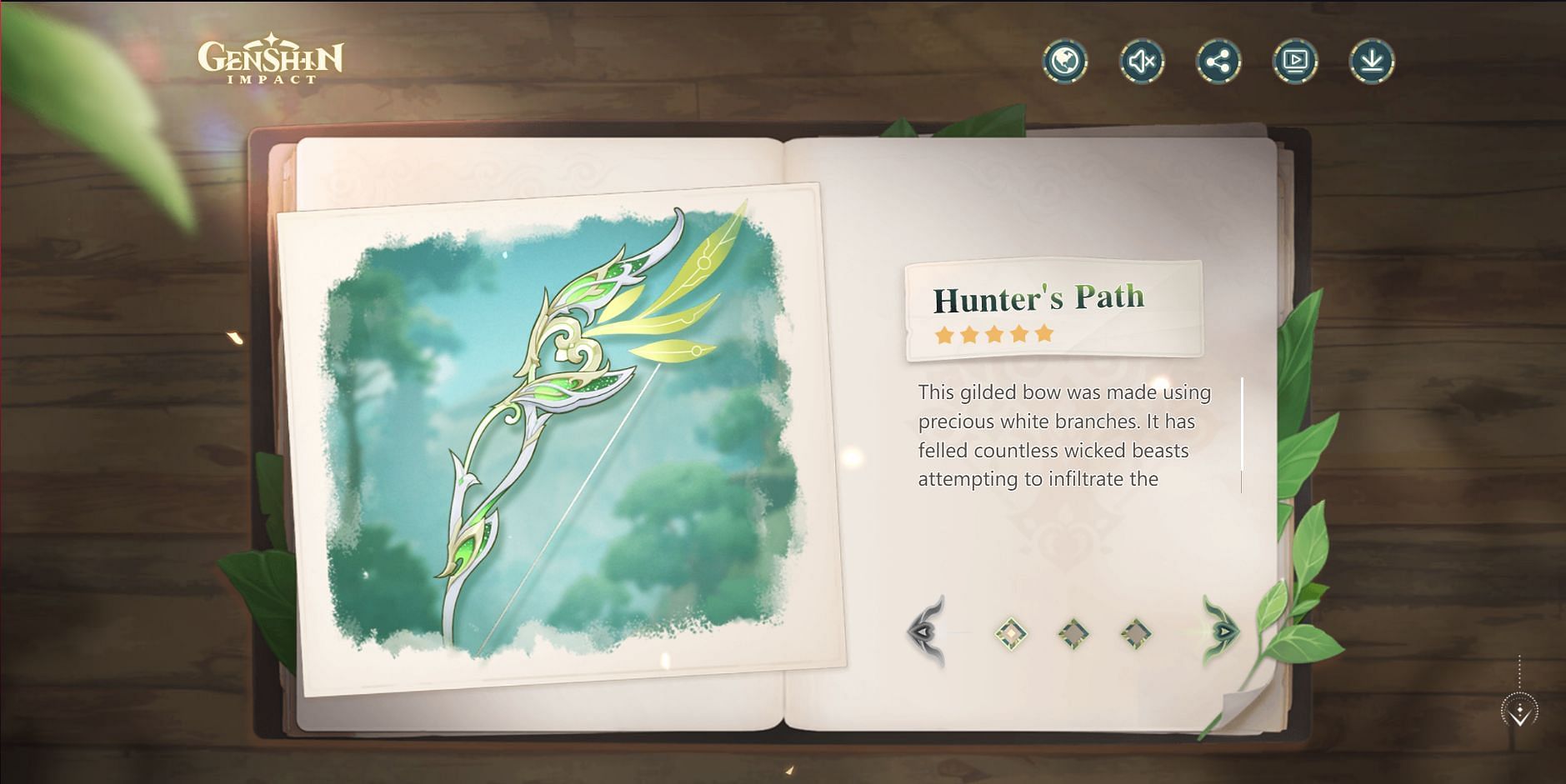 Hunter&#039;s Path, the upcoming 5-star signature Bow for Tighnari (Image via HoYoverse)