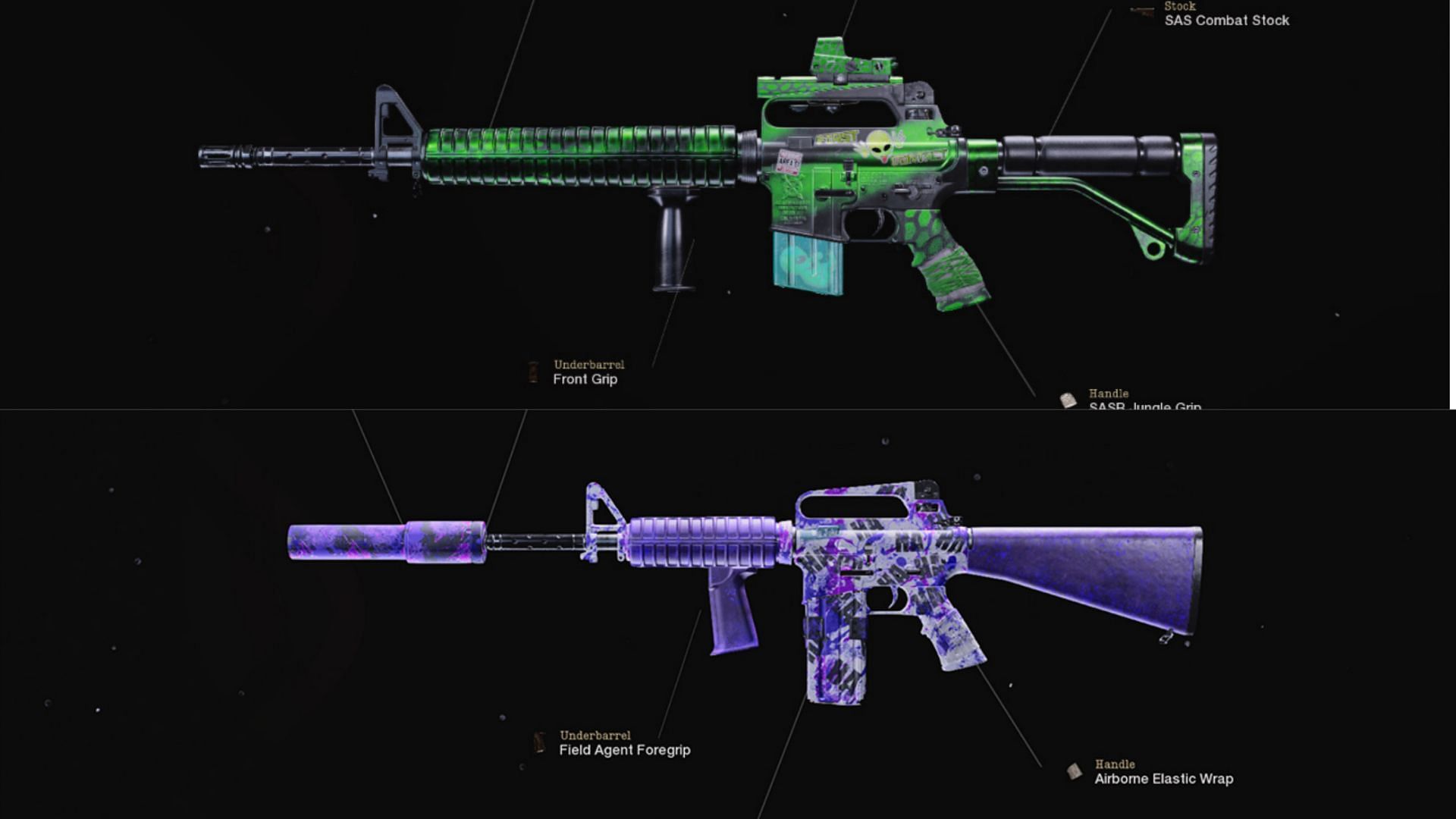 The Space Explorer and Funny Laugh blueprints for the M16 (Image via Activision)