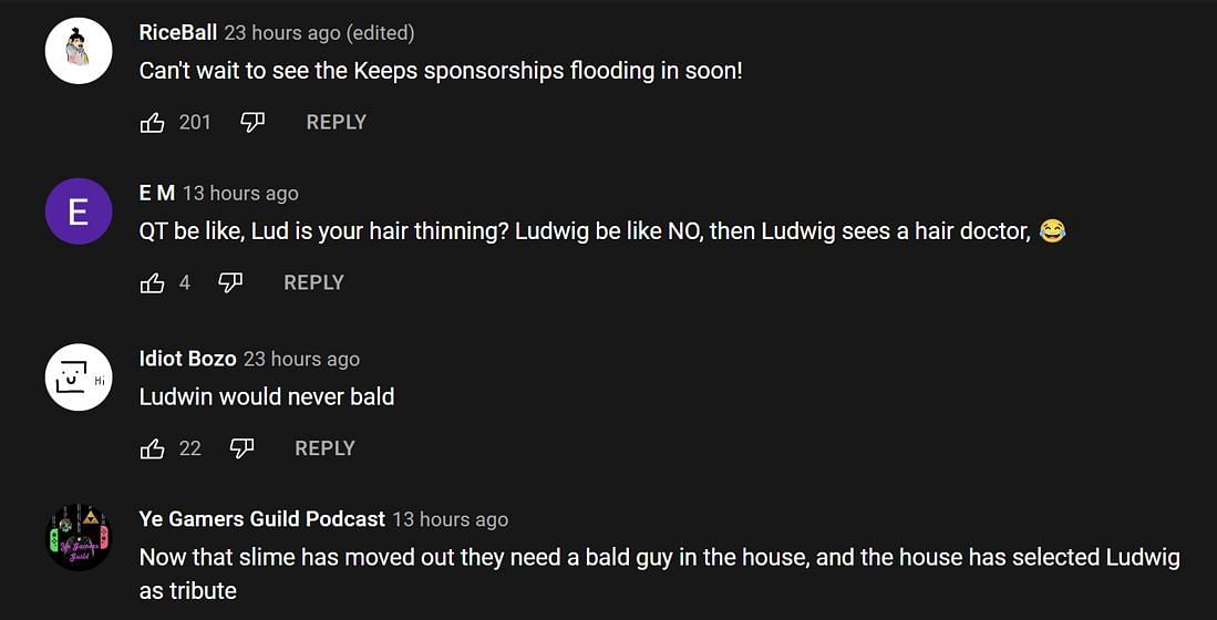 Fans in the YouTube comments section reacting to the streamer&#039;s clip 1/2 (Image via Ludwin Clips/YouTube)