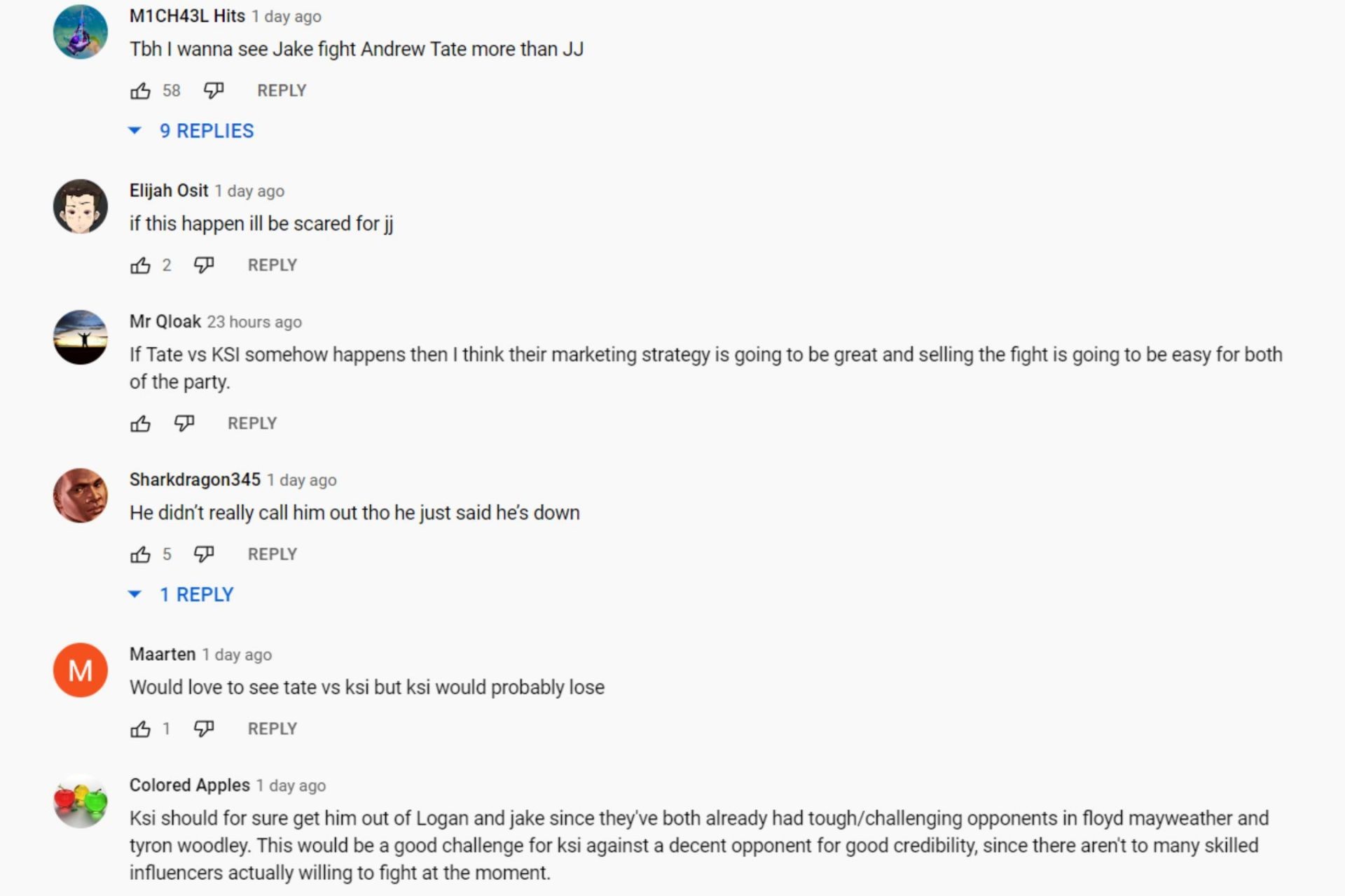 Fans speculate on the winner of the Tate-KSI bout (Image via Happy Punch Clips/YouTube)