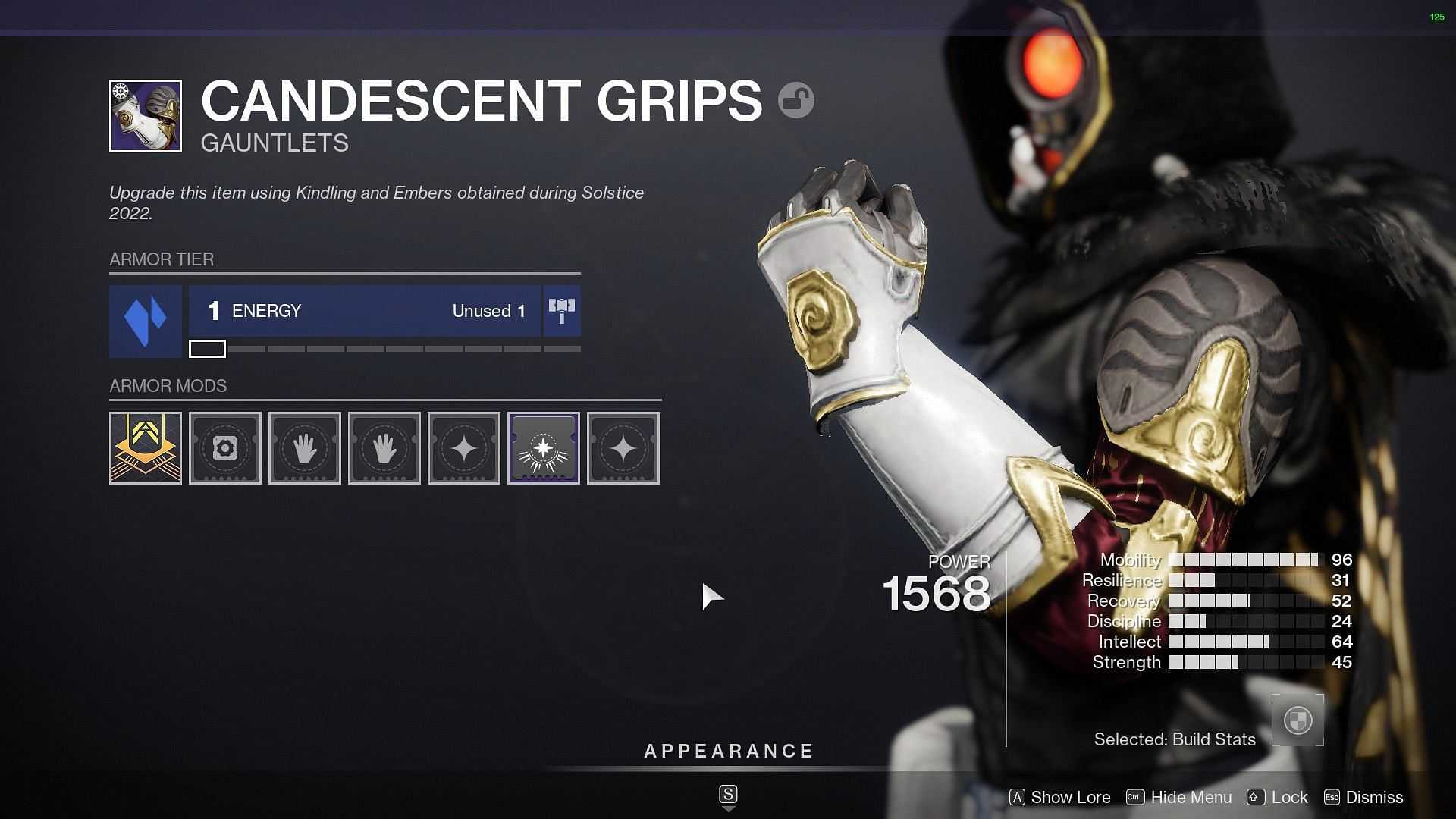 Candescent armor piece in Solstice on Hunter (Image via Destiny 2)