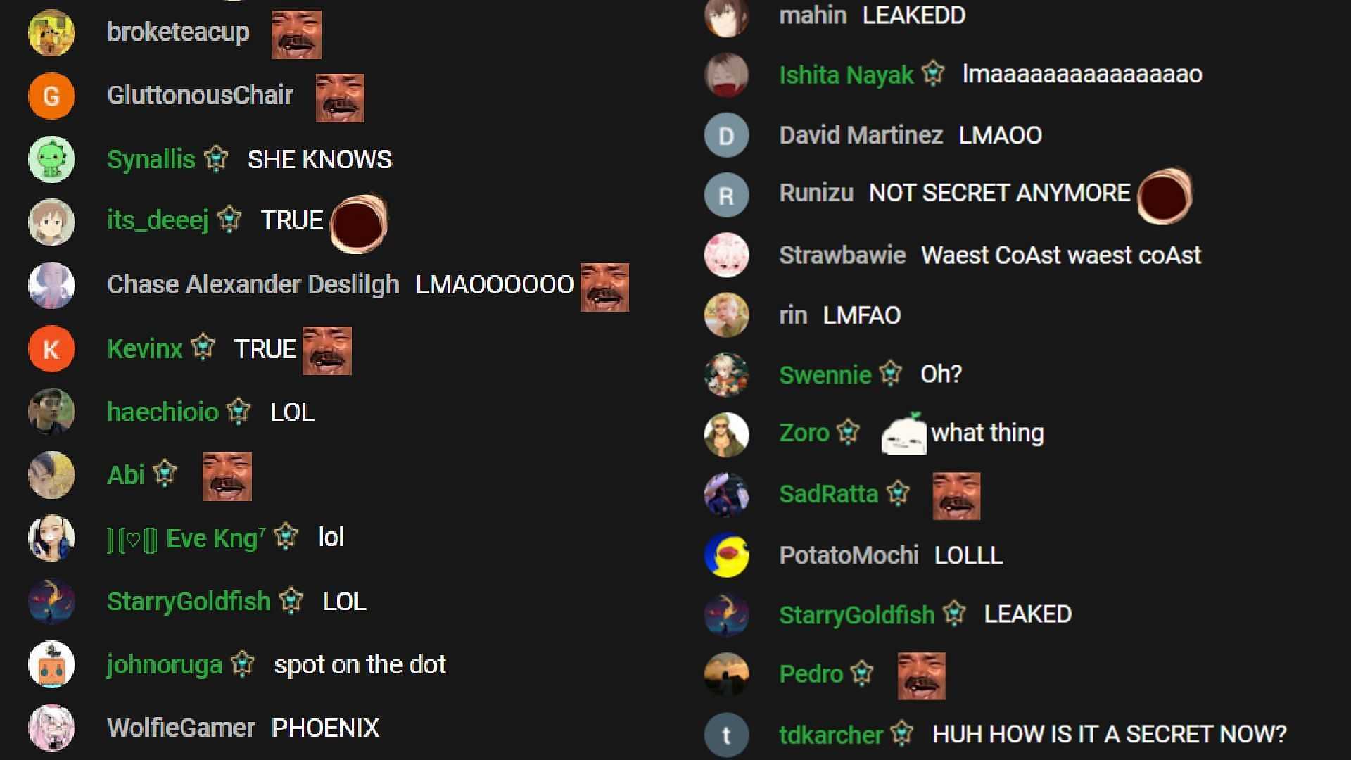 Chat reacting to the leak (Image via Sykkuno/YouTube)