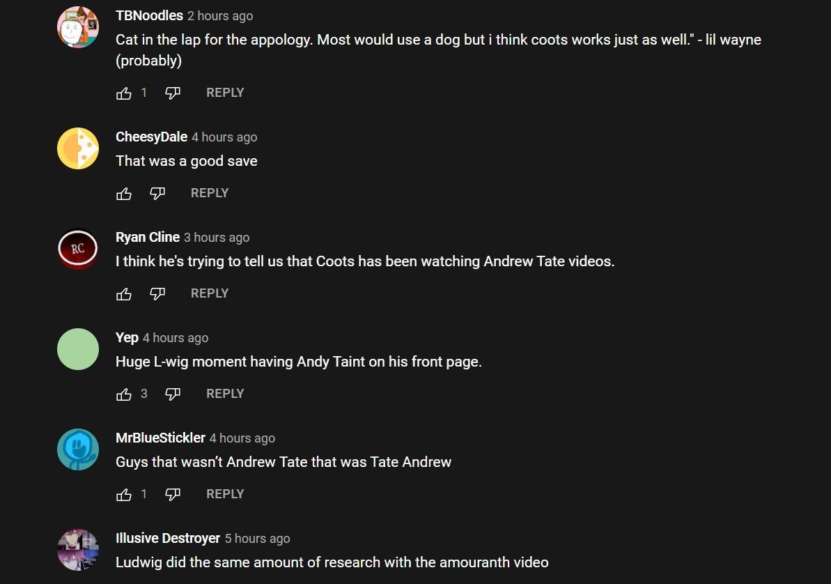 Viewers joking about Ludwig and his research excuse(Image via Ludwin Clips/ YouTube)